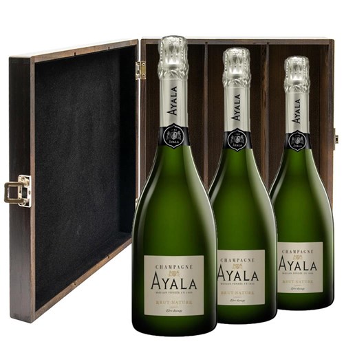 Ayala Brut Nature Champagne 75cl Treble Elm Wood Gift Boxed Champagne (3x75cl)